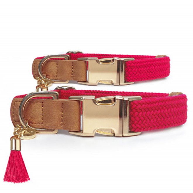 Milk & Pepper geflochtenes Hundehalsband KAYA Fuchsia