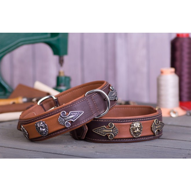 Halsband Mittelalter Löwenköpfe braun