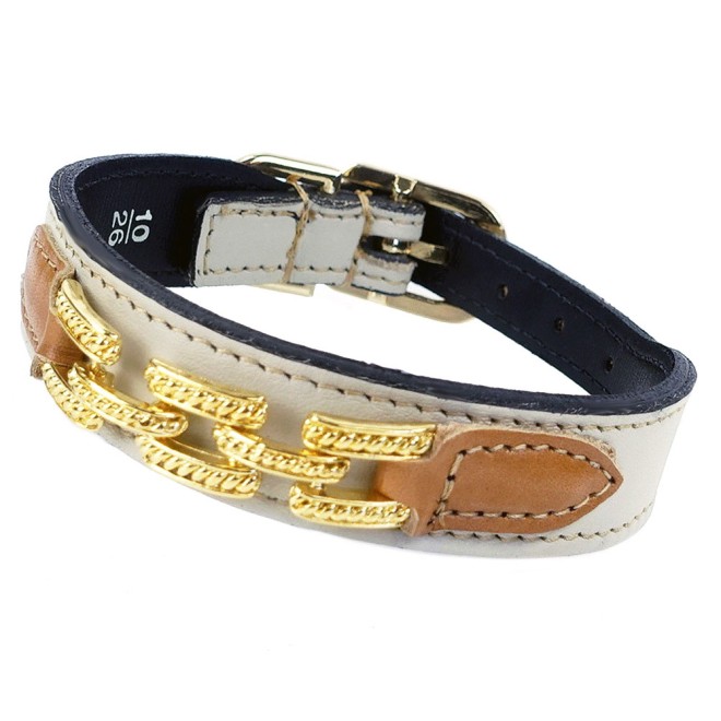 Lederhalsband VIP elfenbein Hardware 22 Karat vergoldet 55 cm