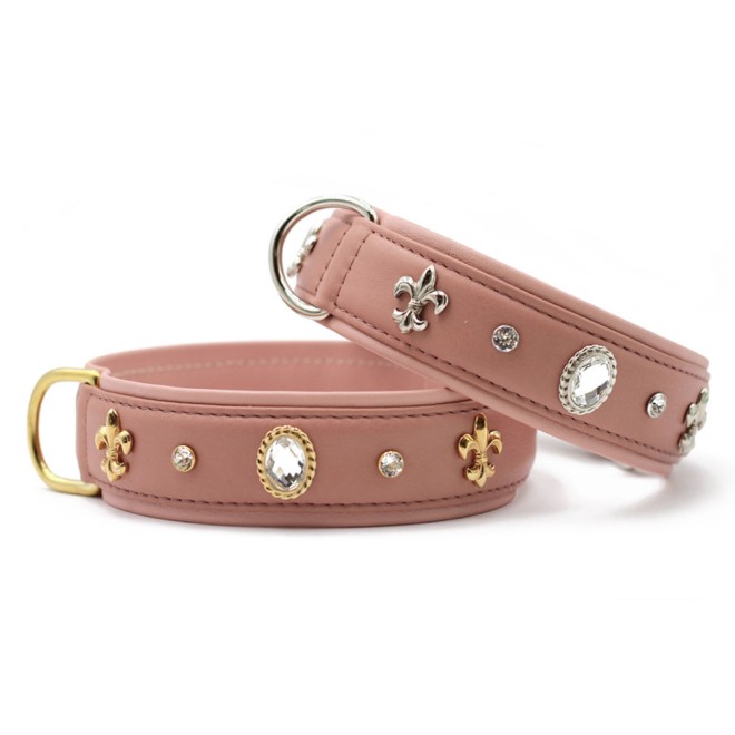 Leder-Hundehalsband Princess altrosa mit Strass