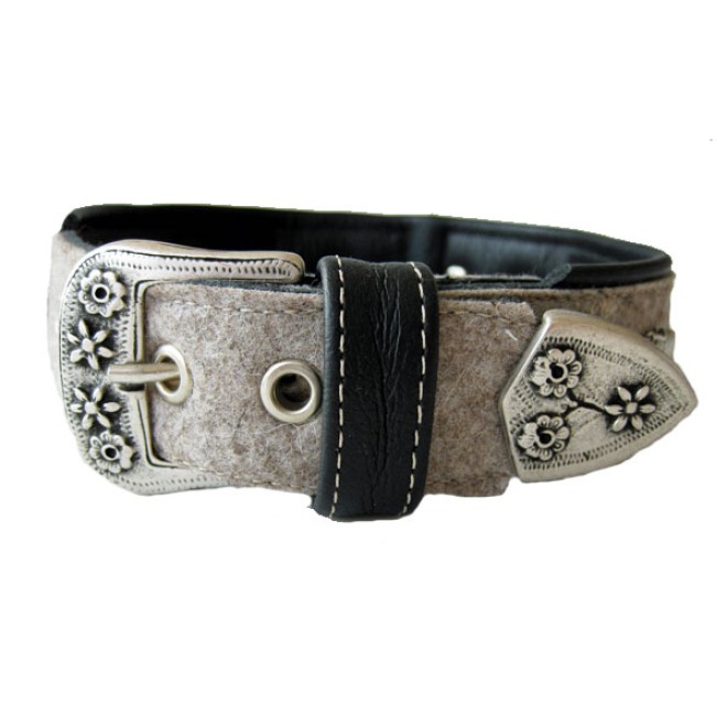 Schweizer-Hundehalsband Zermatt Nappleder/Filz 45 bis 75 cm Länge