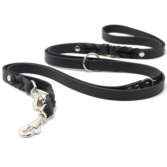 Klassische Hundeleine Leder 3 m verstellbar schwarz