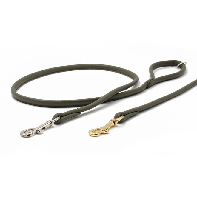 Hundeleine Leder rund khaki 3fach verstellbar