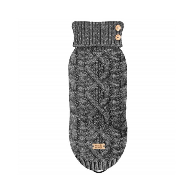 Hundepullover KEELAN grau mit Strickmuster auch für Mops und Bully