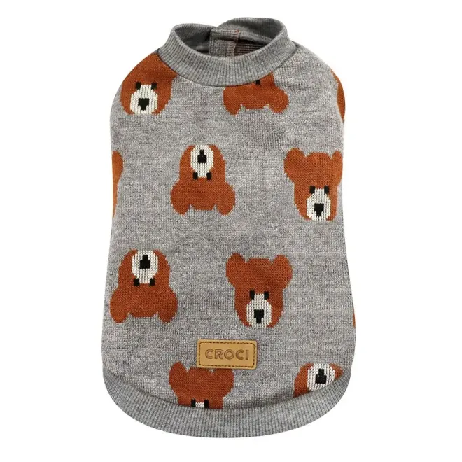Hundepullover mit Teddybären grau
