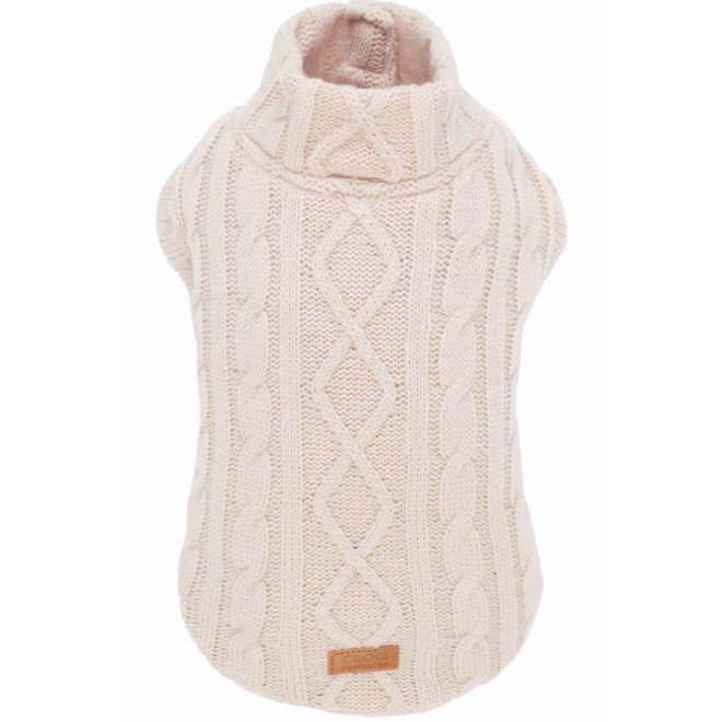 Gefütterte Hundestrickjacke mit Zopfmuster creme