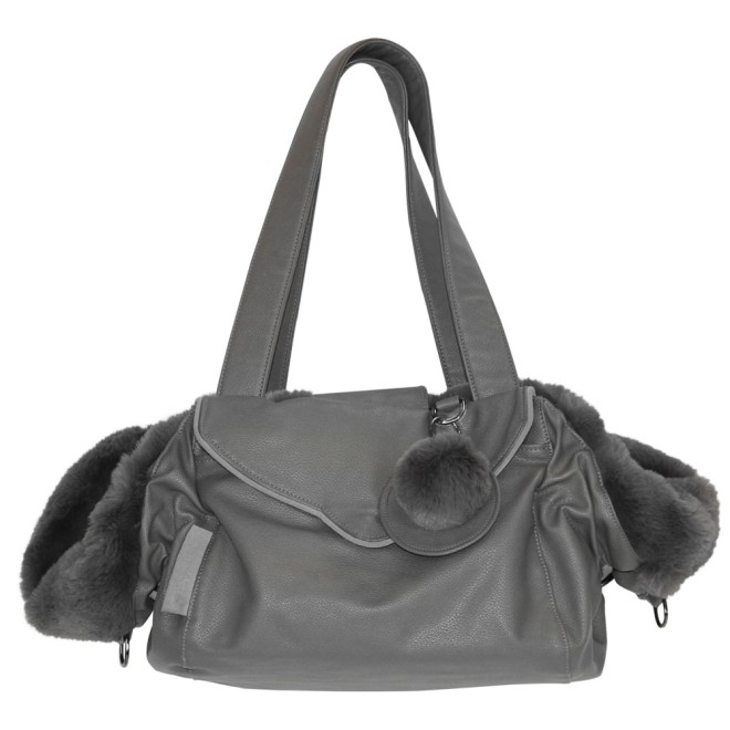 Fell-Hundetasche Luxury Dog grau 2 in 1 (Hundetasche & Hundebett)