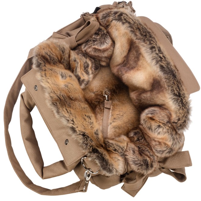 TG&L Hundetasche Bellagio Nubuk-Optik greyge Chinchilla Webpelz braun