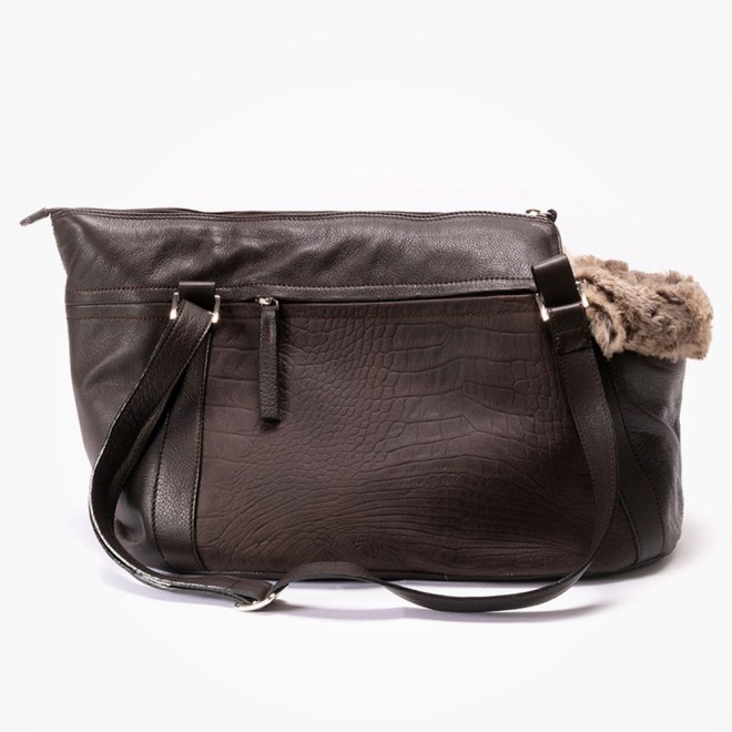 Hundetasche aus Nappaleder mit Webpelz My Petit croco brown