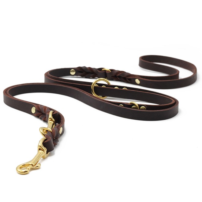 Klassische Umhängeleine Leder braun 3 m