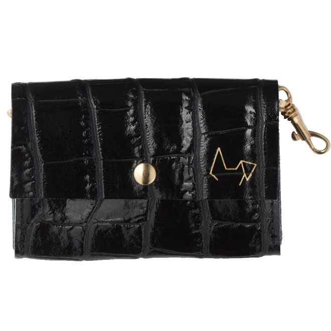 Kotbeutelspender Milano Black Leder mit Kroko-Optik