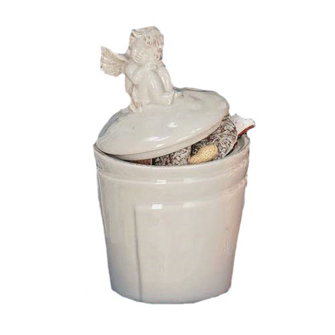 Keramik-Leckerlidose ANGEL taupe & offwhite