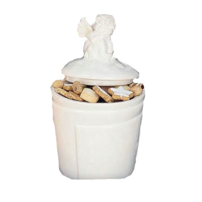 Keramik-Leckerlidose ANGEL taupe & offwhite