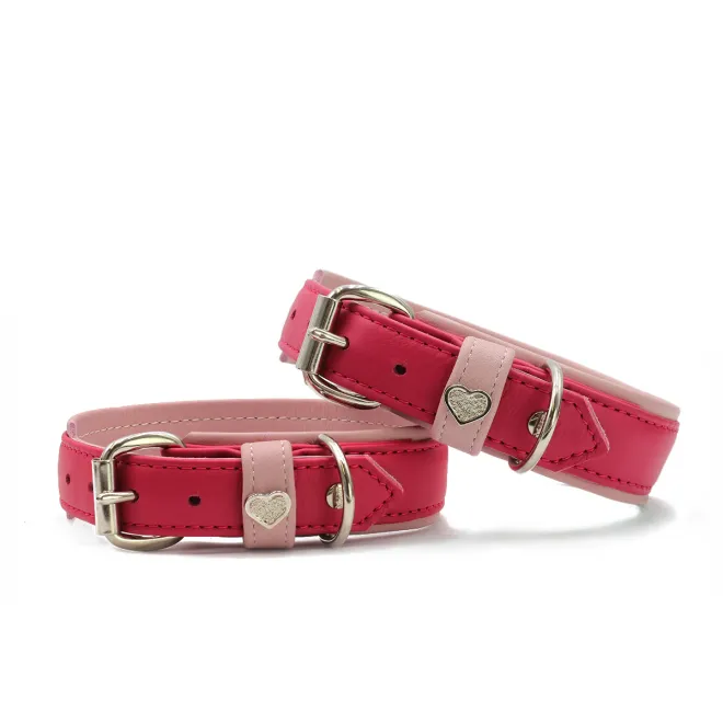 Leder-Hundehalsband LOVE rosa