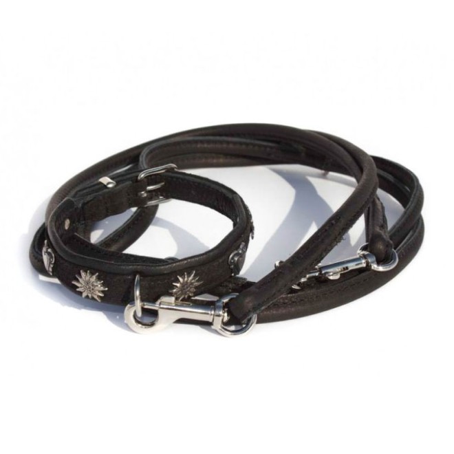 Alpen-Hundehalsband Spatzerl schwarz/silber 33 cm Länge