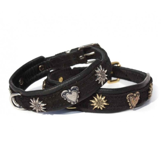 Alpen-Hundehalsband Spatzerl schwarz/silber 33 cm Länge