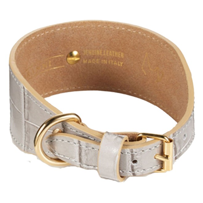Windhundhalsband Milano mit Krokoprägung Leder steingrau