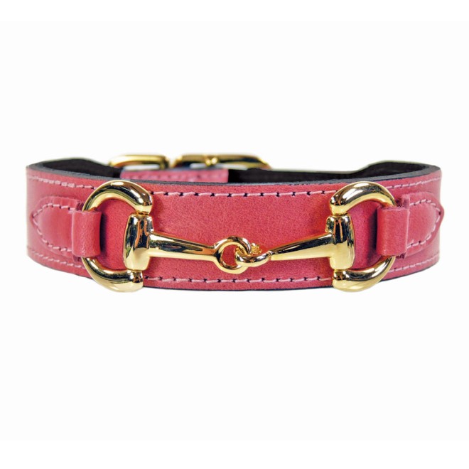 Hundehalsband mit Trensenstück petal pink vergoldete Hardware