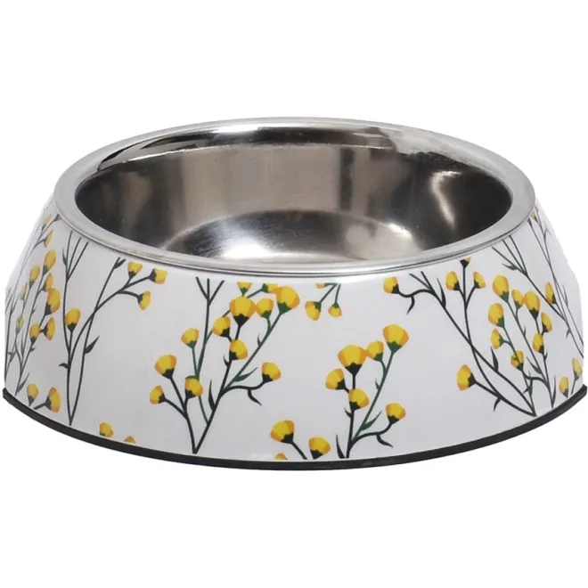 Melamin-Futternapf Poilu Fleur mit herausnehmbarer Edelstahl Futterschale