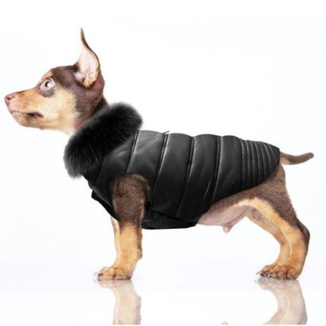 Milk & Pepper Hundemantel Marlon mit Kunstfell-Kragen schwarz