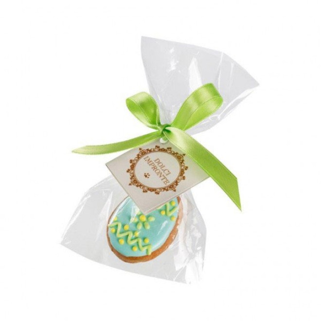 Liebevoll verzierter Osterei-Hundekeks in Cellophantüte