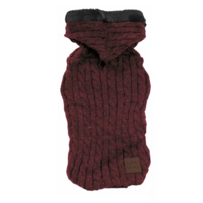 Zopfmuster-Hundepulli mit Kapuze Längen 30 - 50 cm