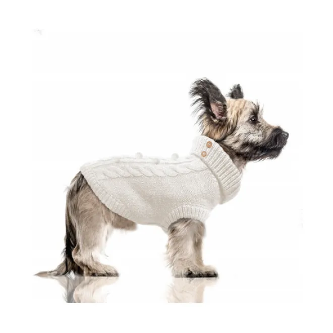 Zopfstrick-Hundepullover KEELAN off-white auch für Dackel