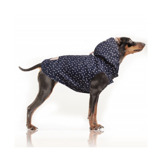 Hunde-Regenjacke CONSTANCE mit Tupfen und rosa Bommel