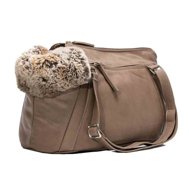 Rindsnappa-Hundetasche mit Kunstpelz My Petit taupe