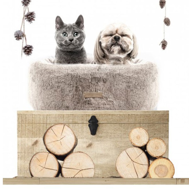 Milk & Pepper Lagom rundes Kunstfell-Kuschelbett beige für Hunde & Katzen