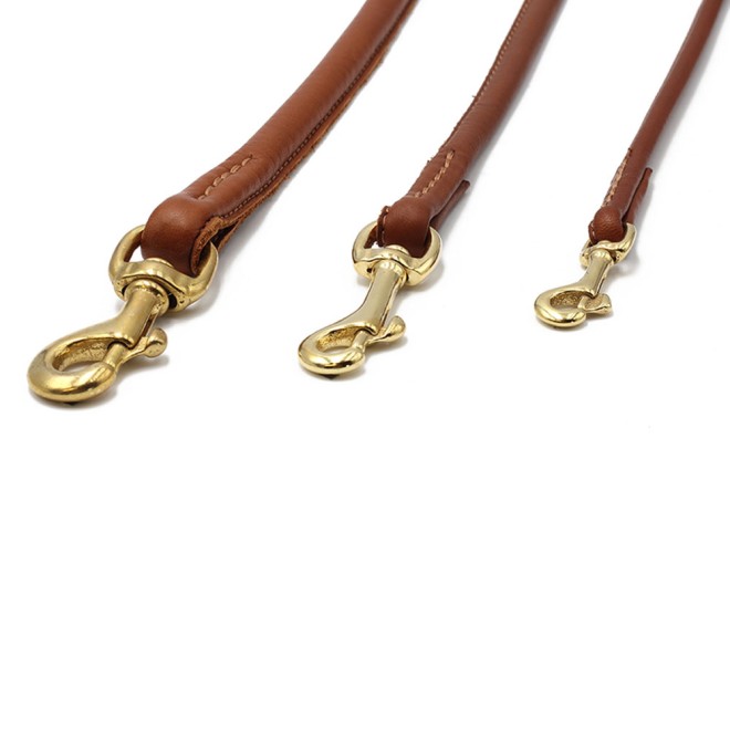 Rundgenähte Rindsnappa-Leine cognac-braun 120, 200, 300 cm