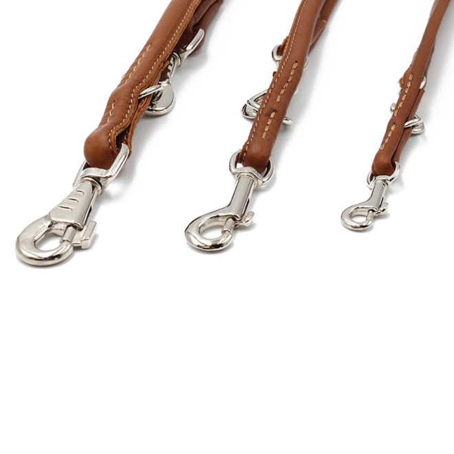 Rundgenähte Rindsnappa-Leine cognac-braun 120, 200, 300 cm