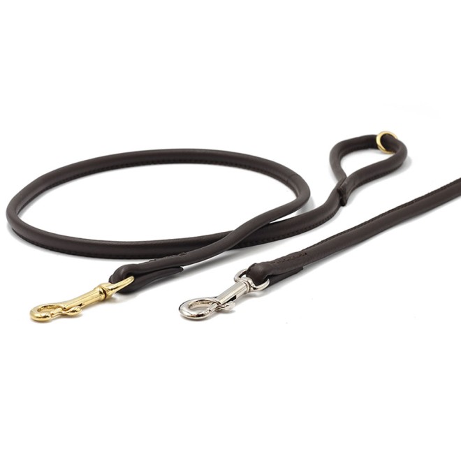 Rundgenähte Lederleine Nappa dunkelbraun 120, 200, 300 cm