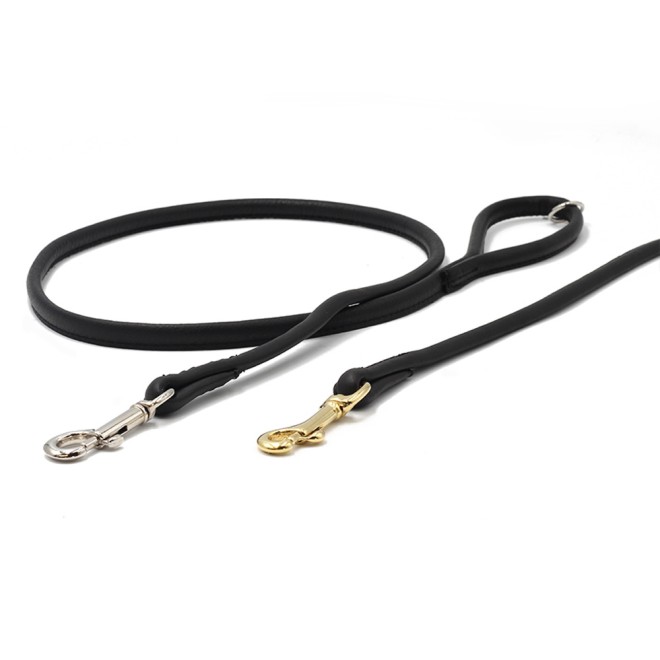 Rundgenähte Hundeleine Nappaleder schwarz 120, 200, 300 cm