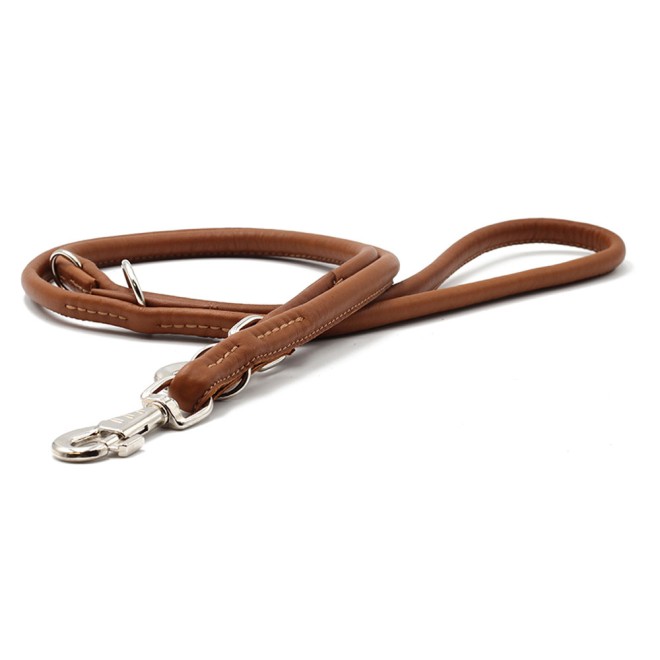 Rundgenähte Rindsnappa-Leine cognac-braun 120, 200, 300 cm