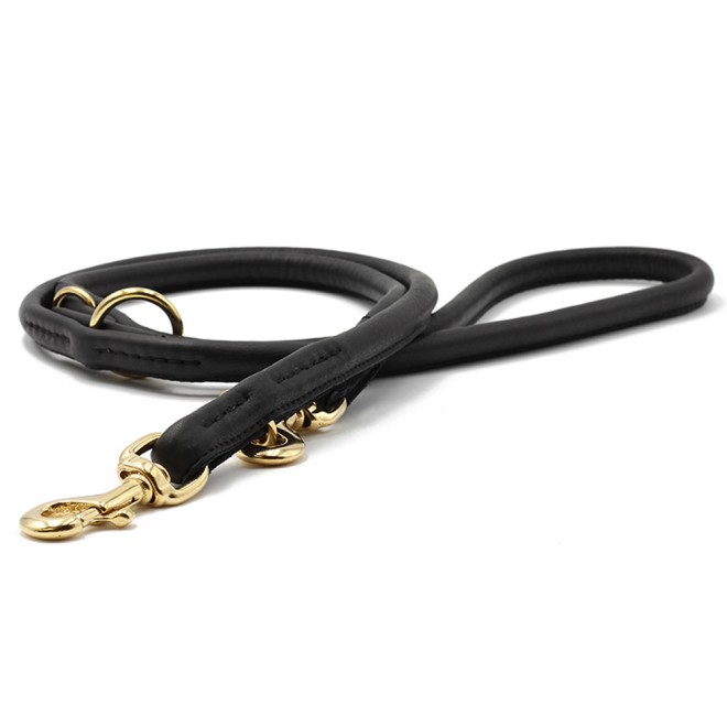 Rundgenähte Hundeleine Nappaleder schwarz 120, 200, 300 cm