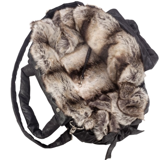 TG&L Hundetasche Bellagio Vintage anthrazit Chinchilla Webpelz