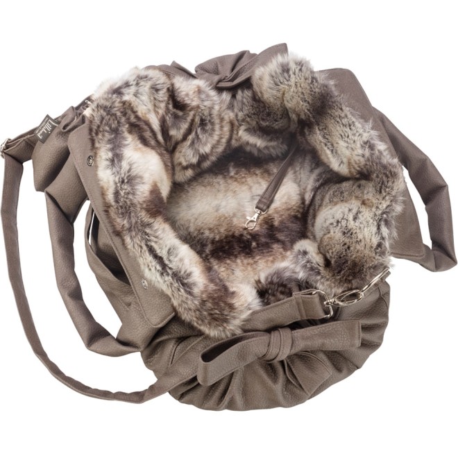 TG&L Hundetasche Bellagio Nubuk-Optik grau Webpelz Chinchilla silbergrau
