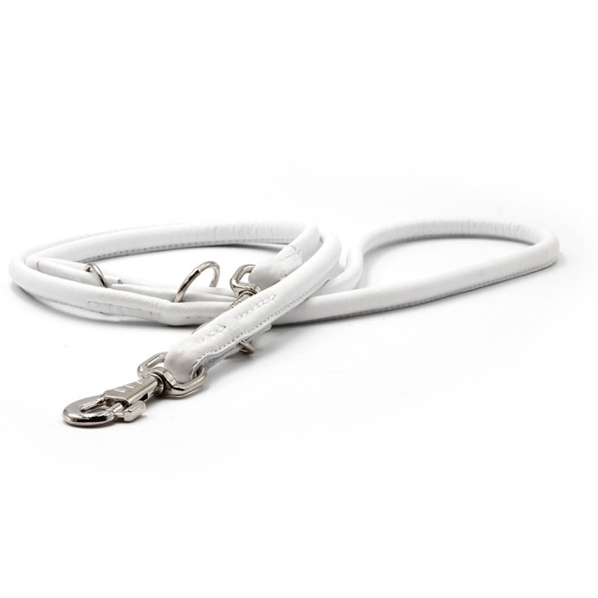 Weiße Hundeleine Nappaleder rundgenäht 120, 200, 300 cm