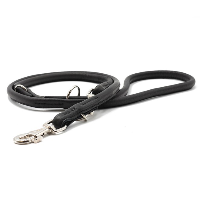 Rundgenähte Hundeleine Nappaleder schwarz 120, 200, 300 cm