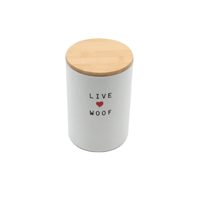 Keramik-Vorratsdose LIVE, LOVE, WOOF in weiß