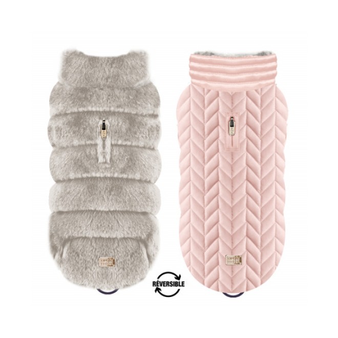 Milk & Pepper Wende-Hundemantel Mariette rosa/taupe