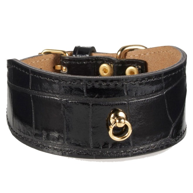 Windhundhalsband Milano mit Krokoprägung Leder schwarz