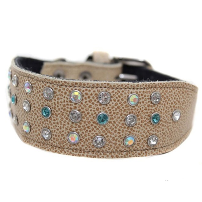 Strass-Hundehalsband Windhund natur/türkis