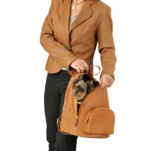 KINGGOS Designer-Rucksack aus Leder für Hunde AIDA Camel