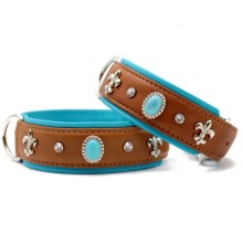 Lederhalsband Palma cognac-petrol, Längen 35 - 75 cm