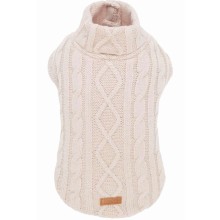 Gefütterte Hundestrickjacke mit Zopfmuster creme