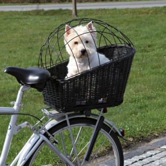 Schwarzer Hunde-Fahrradkorb aus Weide