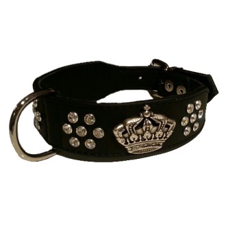 Strass-Hundehalsband Crown Deluxe Black, Länge 45 cm
