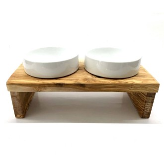 Napfständer Palma aus Olivenholz und Porzellan 2 x 400 ml